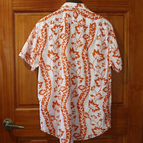Kenneth Cole Reaction Orange and White Casual Shirt Tropical Pearl Snap LG - Picture 7 of 15